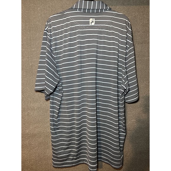 FootJoy FJ Logo Men's XL Performance Golf Polo Shirt Blue Striped Short Sleeve - Picture 3 of 6